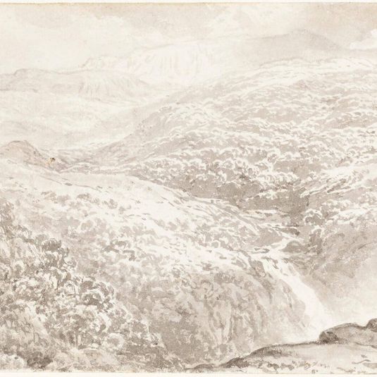 A Mountain Valley with a Waterfall