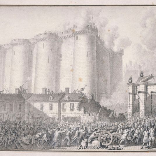 Prise de la Bastille le 14 juillet 1789. Dessin pour le 16ème tableau du recueil des tableaux historiques de la Révolution française [T.H.R.F] (1791-1817).
