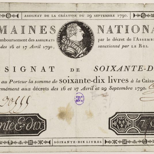 Assignat de 70 livres, G - n° 30555, 29 septembre 1790