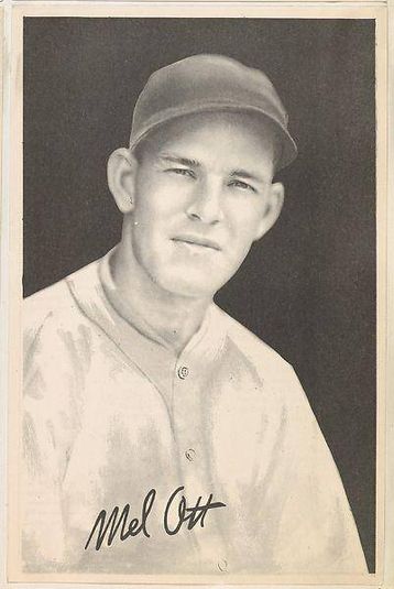 Mel Ott, from the Goudey Premiums series (R303-B) issued by the Goudey Gum Company to promote Diamond Stars Gum