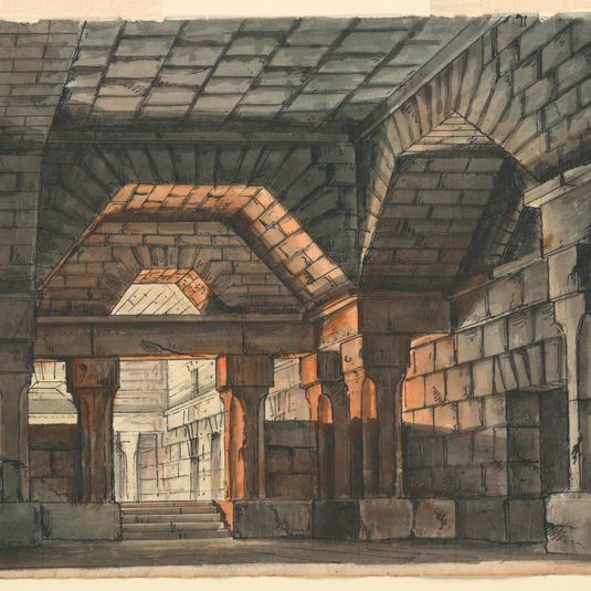 Stage Design, Fortified Castle Interior for "Ciro in Babilonia" by Gioachino Rossini, La Scala, Milan, 1818, "Prigione Sotterranea"