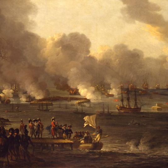 Den engelske parlamentær går i land under slaget på Reden 2. april 1801