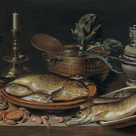 Still Life with Fish, Candle, Artichokes, Crabs and Shrimp