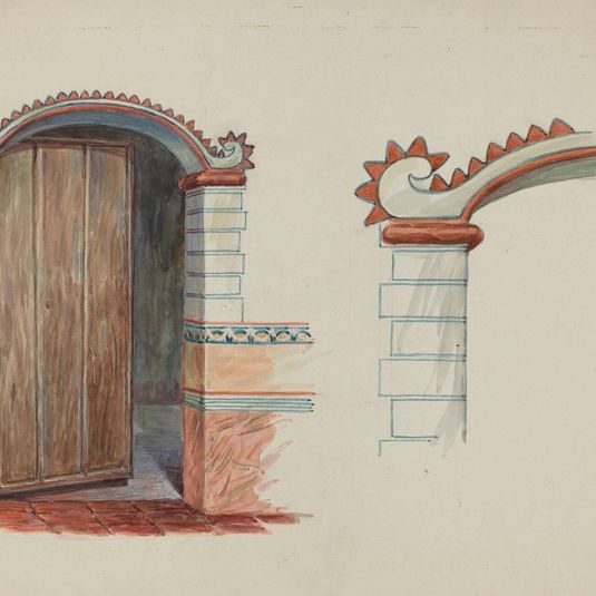 Restoration Drawing: Wall Decoration Over Doorway, Facade of Mission House