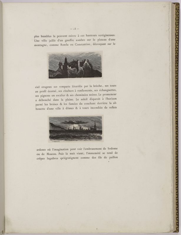 Album Chenay folio 11 recto, septième page de texte et 2 gravures de dessins de Victor Hugo
