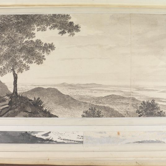 A Panoramic Landscape with a Tree in the Left Foreground