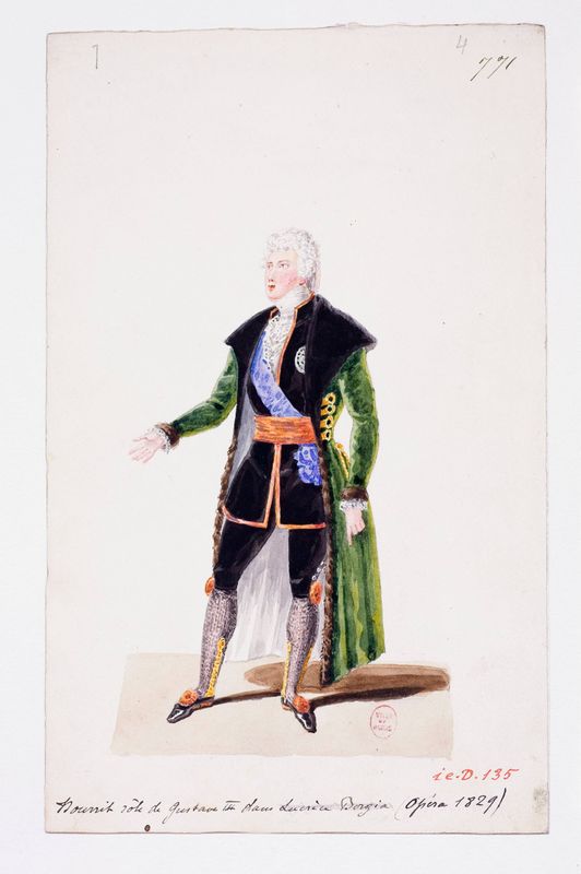 Costume d'Adolphe Nourrit, rôle de Gustave III dans le Bal masqué (Opéra, 1829)