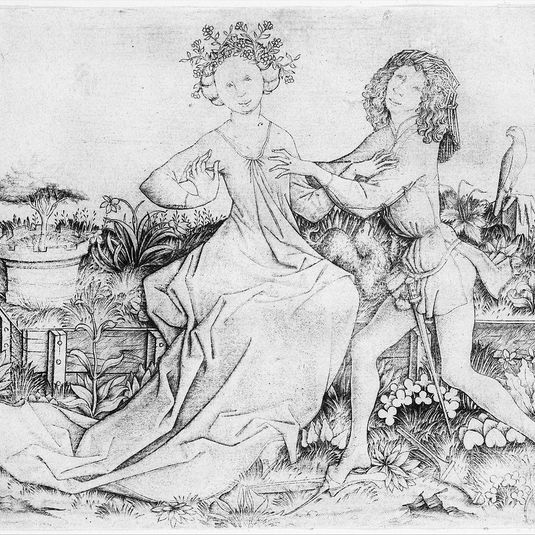 Pair of Lovers on a Grassy Bench