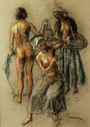 Three women - nude and with pitcher