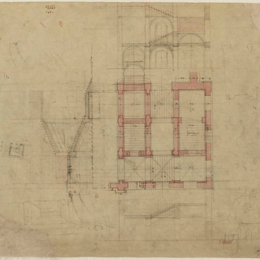Projet pour le Palais de l'Industrie : coupes et plan de l'escalier