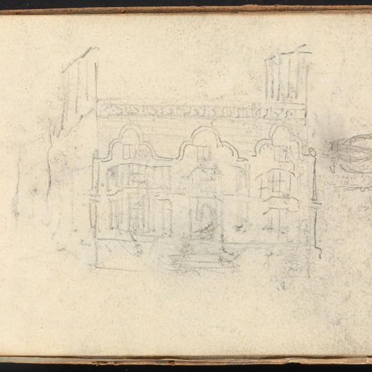 Album of Landscape and Figure Studies: Facade of a House and Sketch of a Man With a Cane