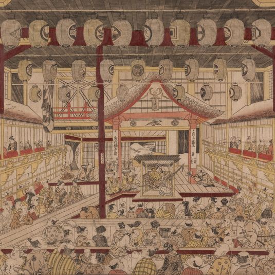 Perspective View of the Interior of the Nakamura Theater with Ichikawa Ebizo II as Yanone Goro