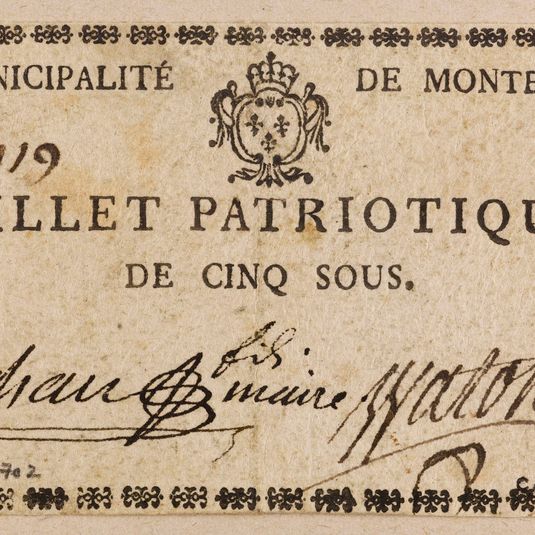 Billet patriotique de 5 sous, municipalité de Monteux, n° 119