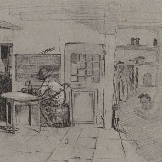 A Farmhouse Interior with a Boy at a Table