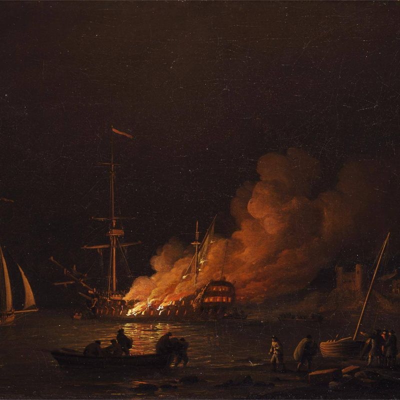 Ship on Fire at Night