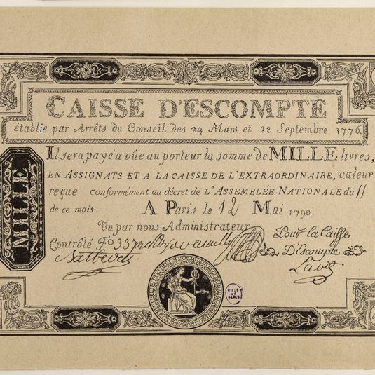 Billet de 1000 livres, Caisse d'escompte, n° 895-K, Contrôle F° 337, 12 mai 1790