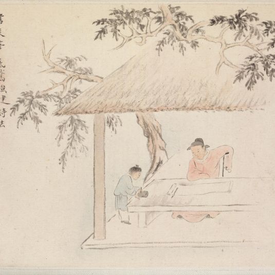 Album of Landscape Paintings Illustrating Old Poems: A Scholar at a Table with a Servant aside Preparing the Ink