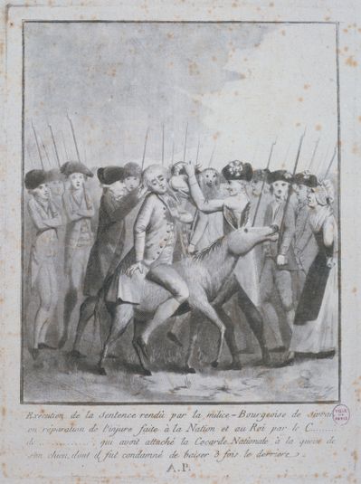Exécution de la sentence rendu par la milice bourgeoise de Sivrai, en réparation de l'injure faite à la nation...1789. Révolution Française