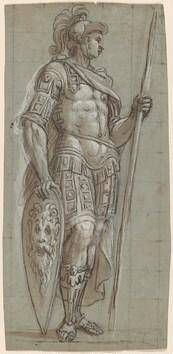 A Soldier in Ancient Roman Costume with Pike and Shield