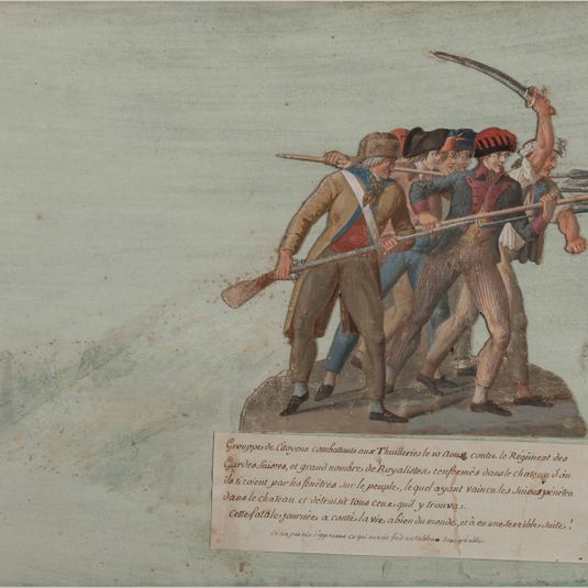 Groupe de citoyens combattant aux Tuileries, Paris, le 10 août 1792.