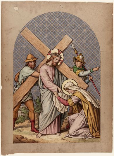 Etude pour le chemin de croix de l'église Notre-Dame-de-la-Croix : Station VI : Une femme pieuse essuie la face de Jésus-Christ
