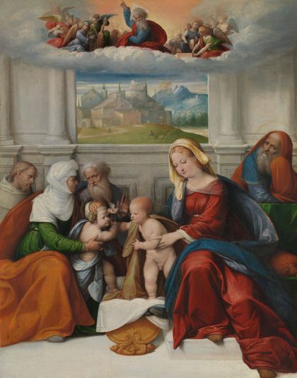 The Holy Family with Saints Elizabeth, Zacharias, John the Baptist (and Francis?)