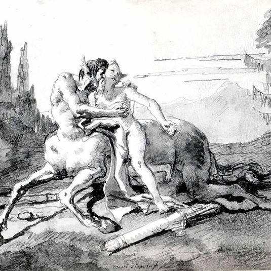 Centaur Embracing Nymph in a Wild Landscape