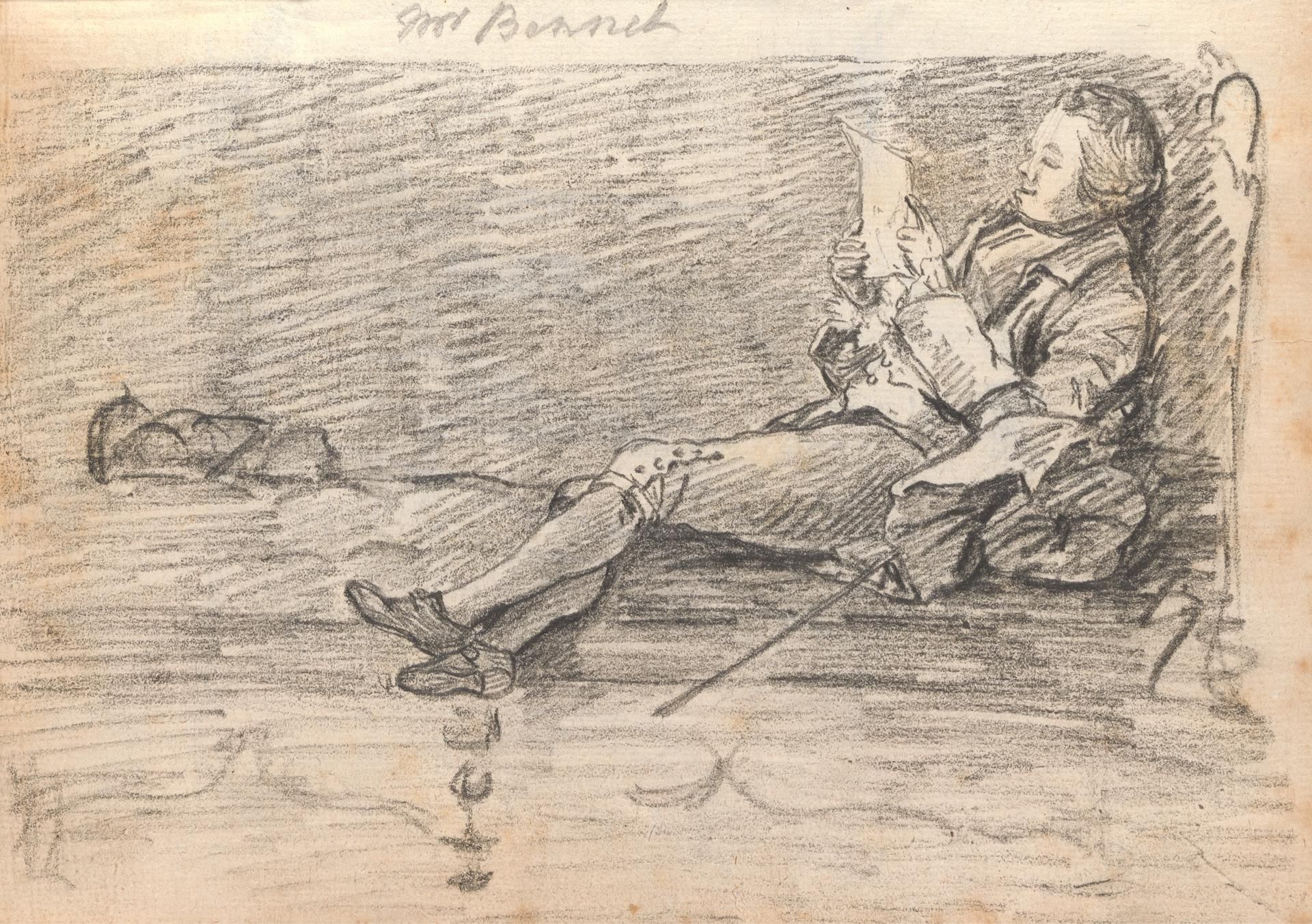 Mr. Bennet Reclining on a Sofa Reading a Letter