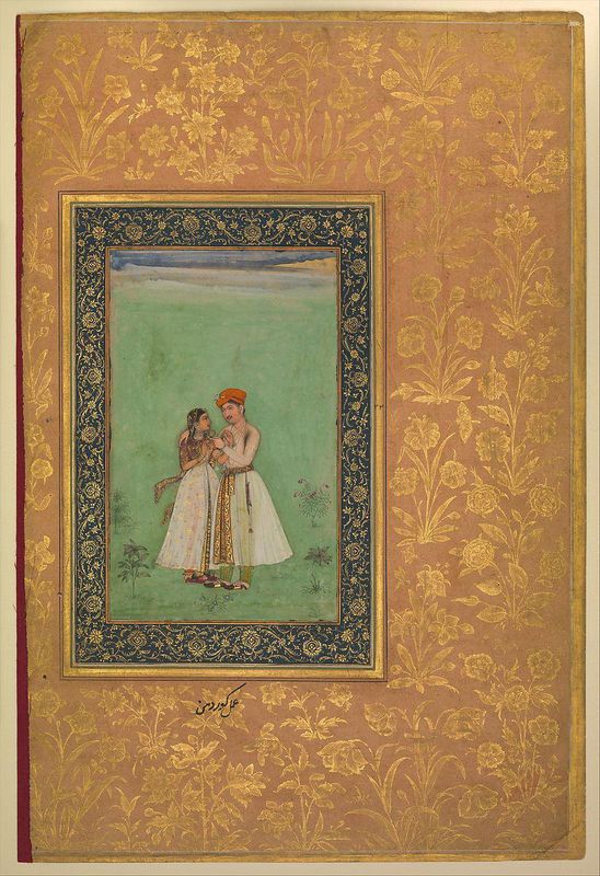 "Shah Shuja with a Beloved", Folio from the Shah Jahan Album
