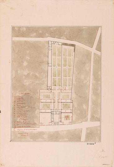 Hôpital Beaujon : plan avec salles transversales (janvier 1828)