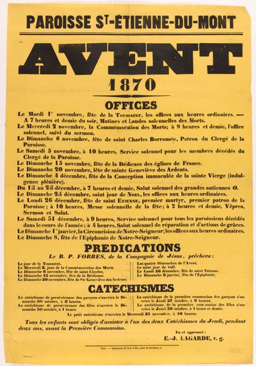 PAROISSE ST-ETIENNE-DU-MONT/ AVENT/ 1870/ OFFICES
