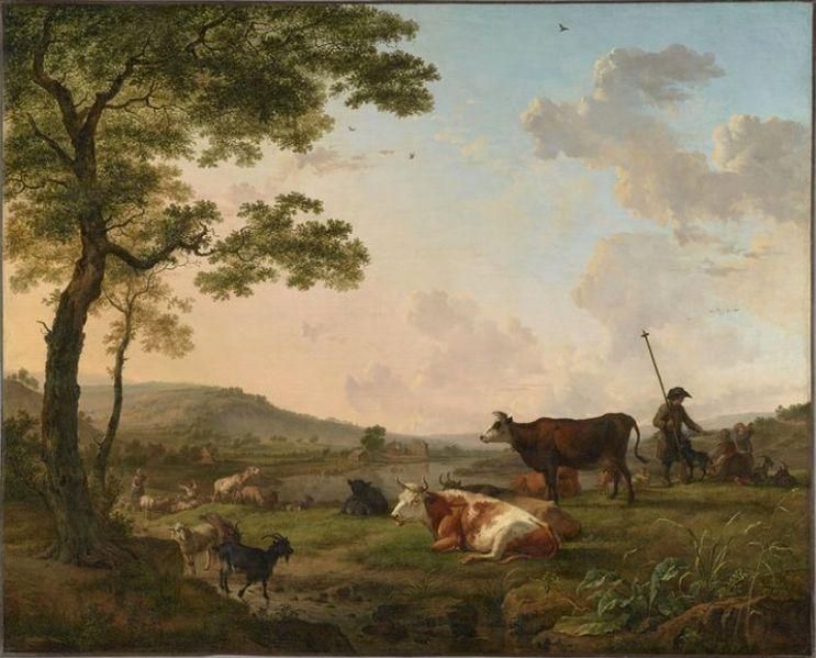 Livestock in a Field Near a River