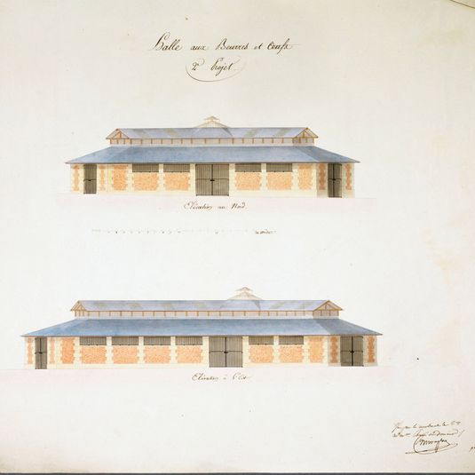 2ème projet pour la halle aux beurres et aux poissons : élévation au nord et à l'est, juin 1821