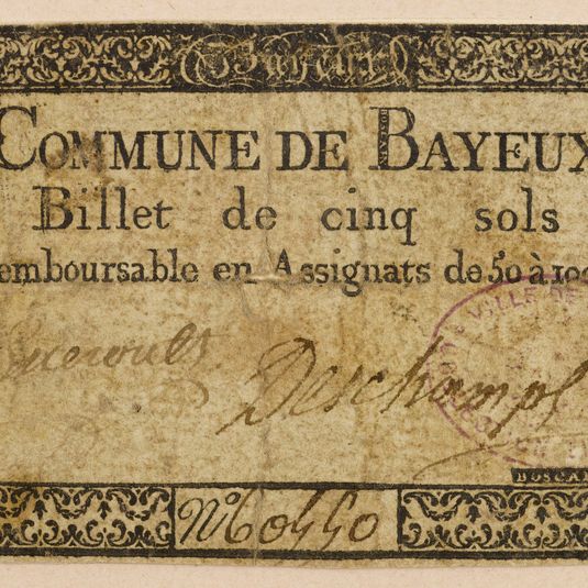 Billet de 5 sols, commune de Bayeux, n° 60440