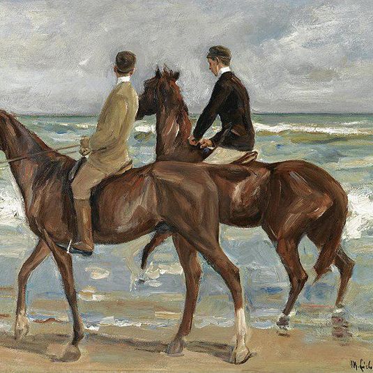Zwei Reiter am Strand nach links