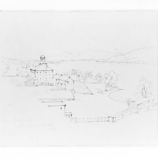 View from Lake House: School, Barn and Church (from Sketchbook)