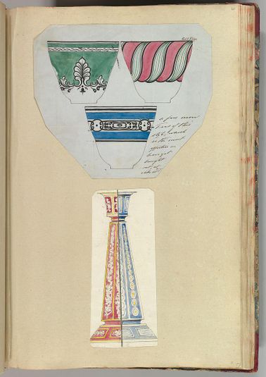 Three Designs for Decorated Cups and Two Designs for a Candlestick