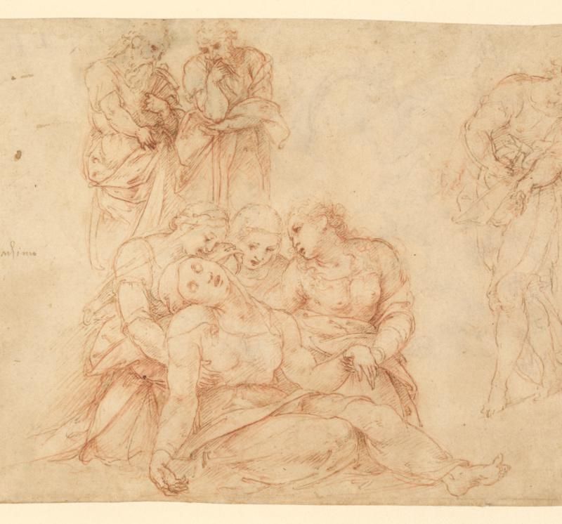 The Swooning Virgin Supported by Three Holy Women and Three Studies of Men (recto); Saint George and the Dragon (verso)
