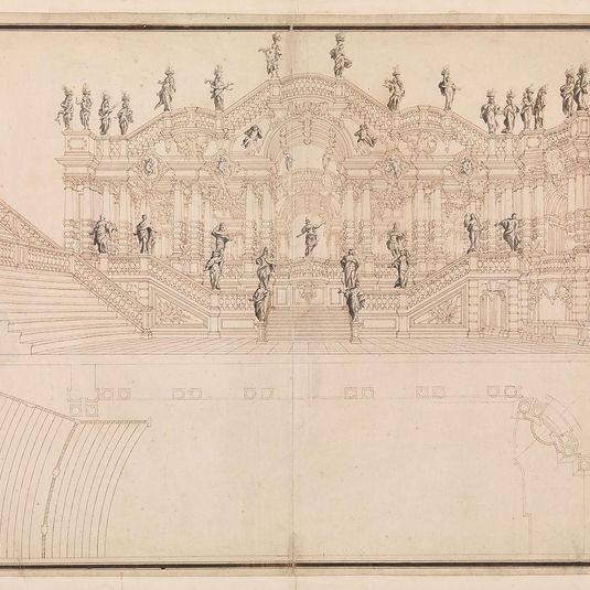 Design for a Stage Set: Longitudinal Section and Plan of amphitheater and Stage