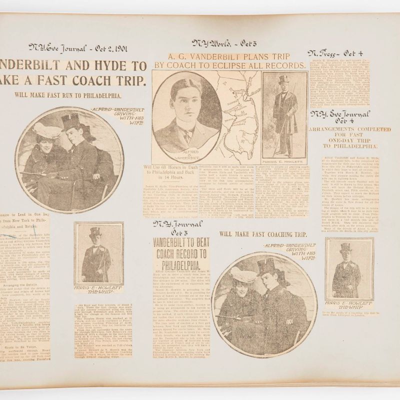 Commemorative Scrapbook Documenting the 1901 Record Breaking Coach Race from New York City to Philadelphia and Back Again