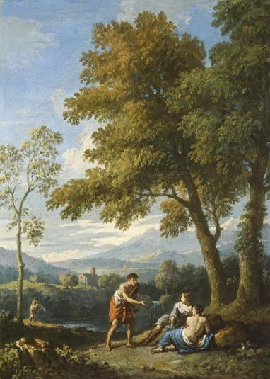 One of a Pair of Views of the Roman Campagna with Figures Conversing
