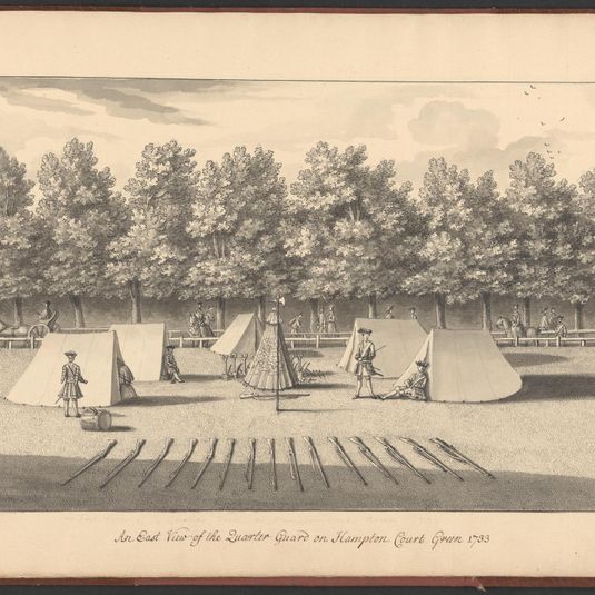 A Volume of ten drawings of Hampton Court taken by the life - An East View of the Quarter Guard on Hampton Court Green 1733