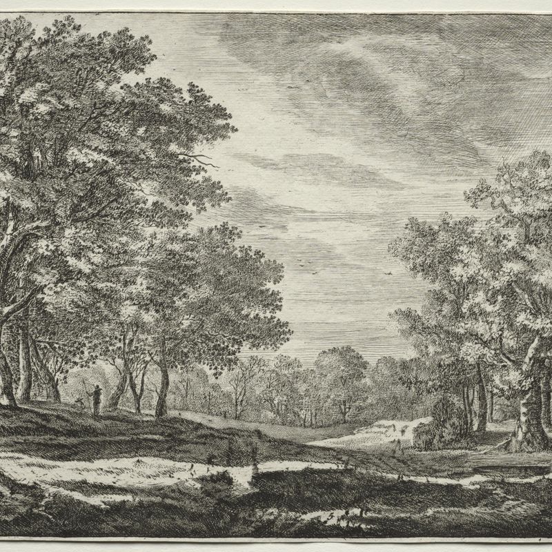 Six views in the Wood of the Hague: Plate 5, A Man with a Staff in His Hand