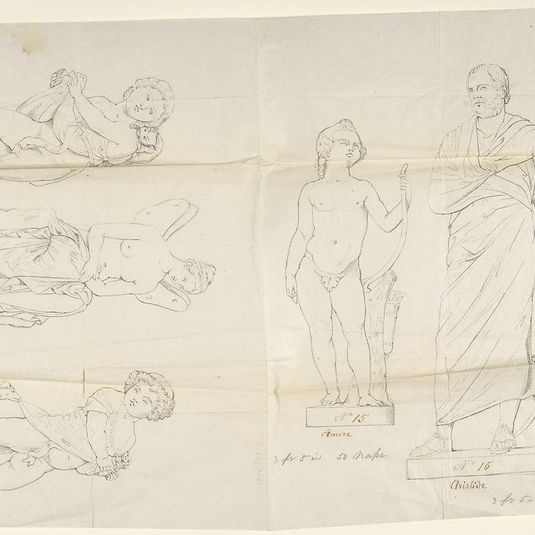 Sketches of Five Statues: "Love," "Aristide, "Putto with a Cat," "Psyche," and "Putto with a Dog"