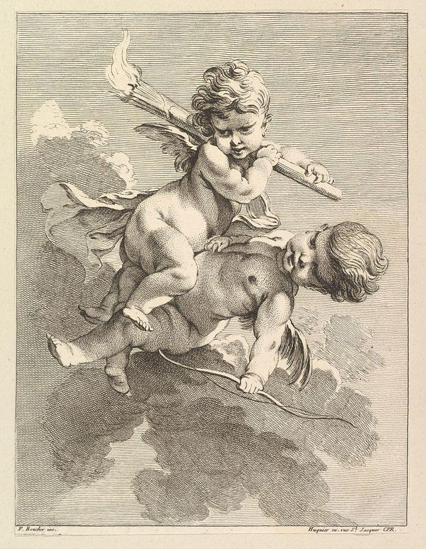 Two Cupids, One Carrying a Torch, Another a Bow