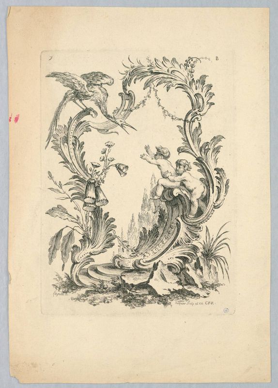 Cartouche with Bird and Putti, Plate B