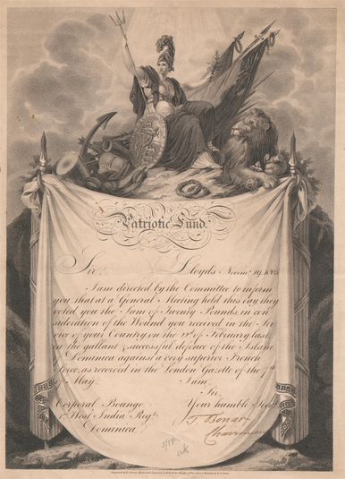Ornamental Design for an Award of the Patriotic Fund (Hand-written notice of the award...November 19, 1805)