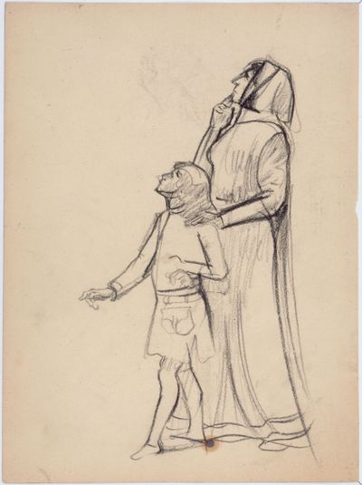 Une femme du peuple, la main posée sur l'épaule d'un garçonnet (recto)