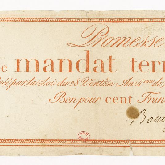 Promesse de mandat territorial. Bon pour 100 francs, série 4 - n° 48727, 28 Ventôse an 4