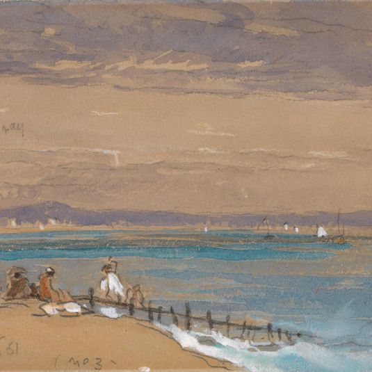 Beach Scene with Figures by a Breakwater